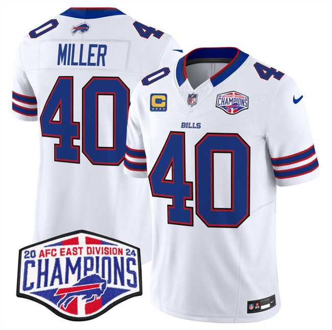 Men%27s Buffalo Bills #40 Von Miller White F.U.S.E. 2024 AFC East Division Champions With 4-Star C Ptach Vapor Limited Stitched Jersey